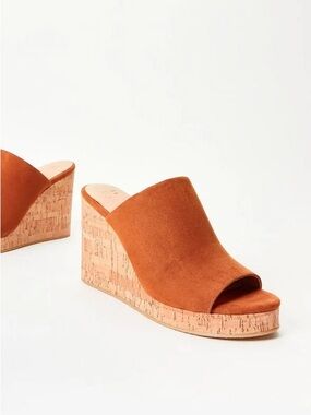 Faux Suede Open-Toe Wedge Slide in Camel